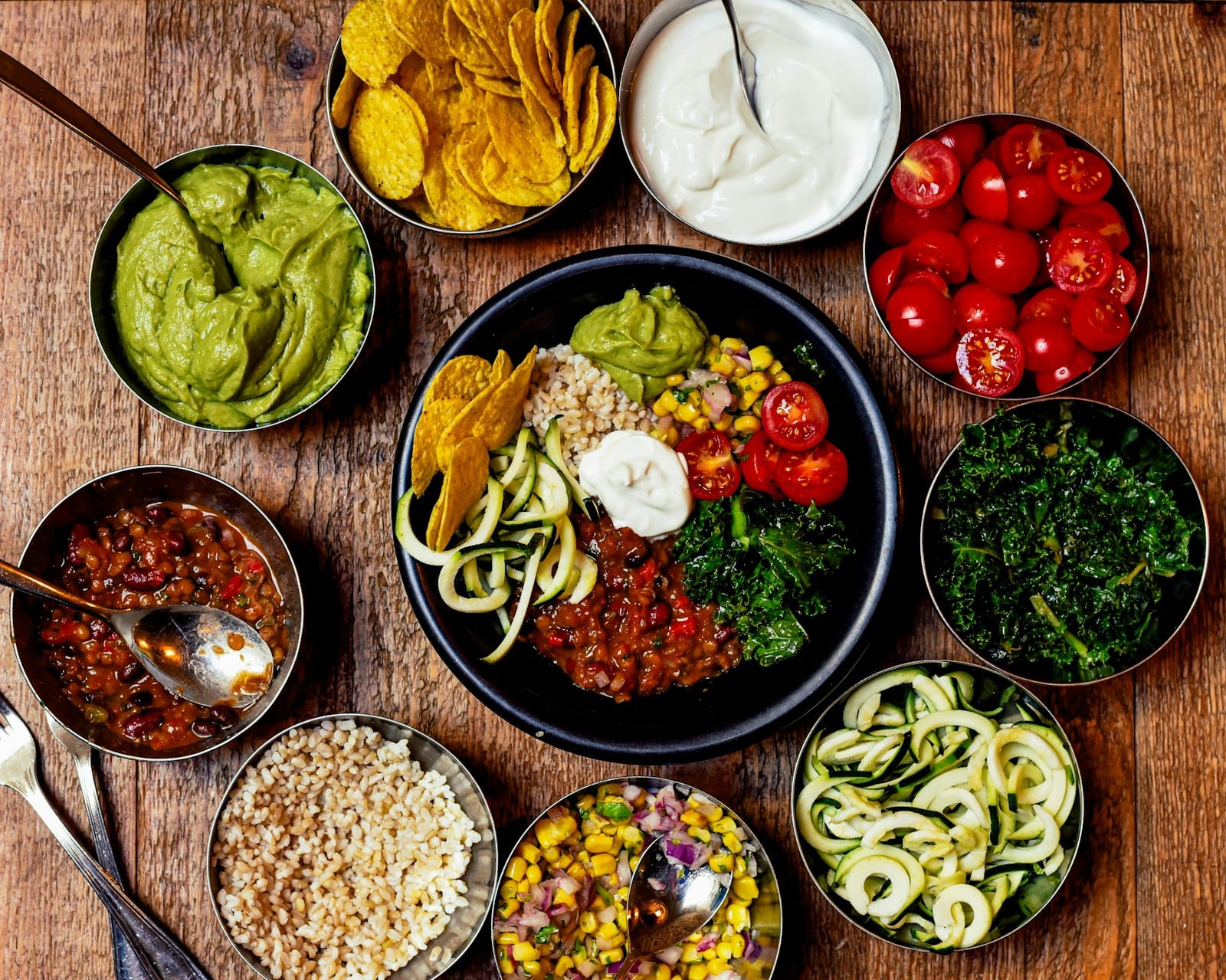 Plant-based dinner spread shared at a Gold Coast vegan restaurant