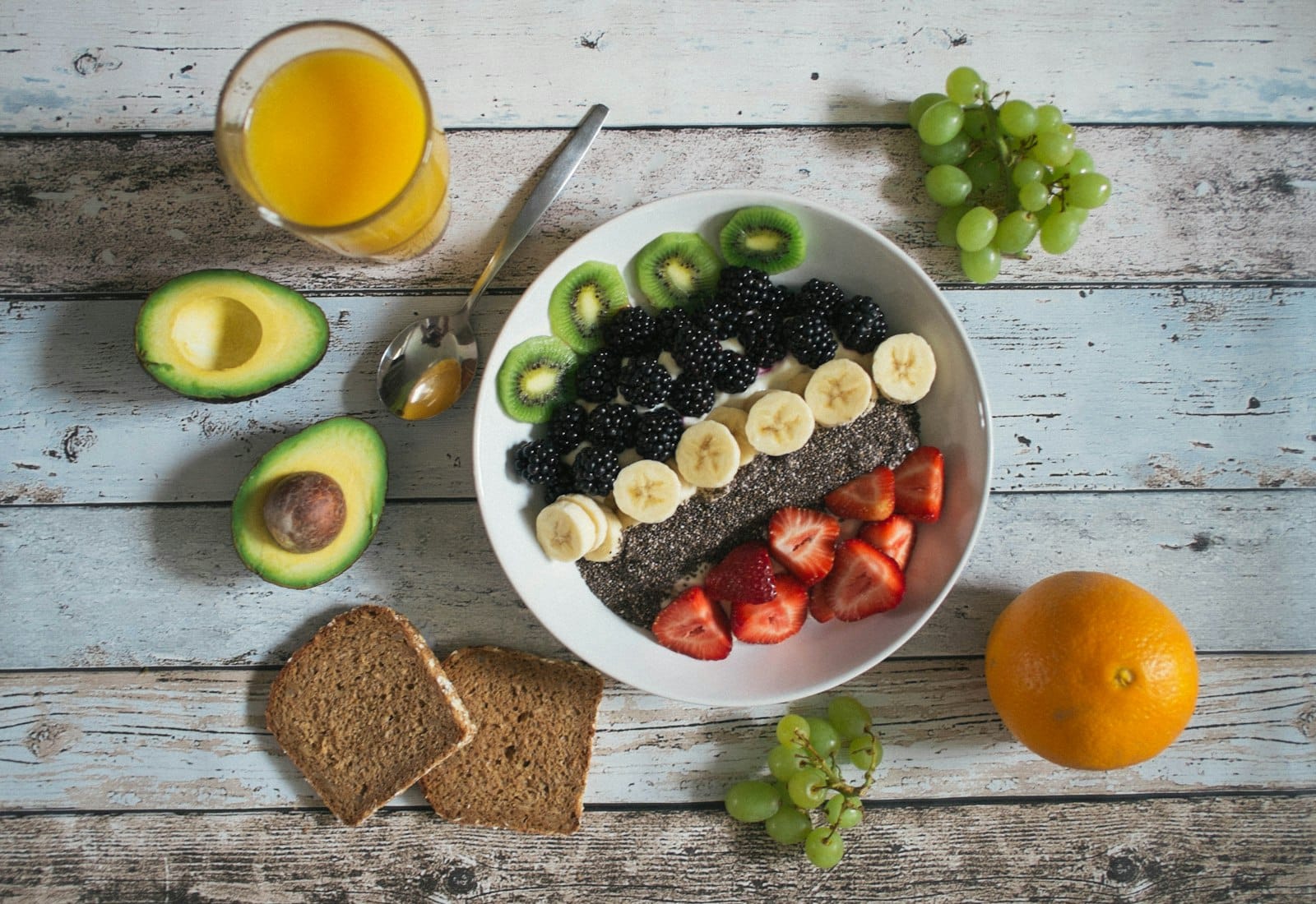 Healthy breakfast bowl topped with fruit