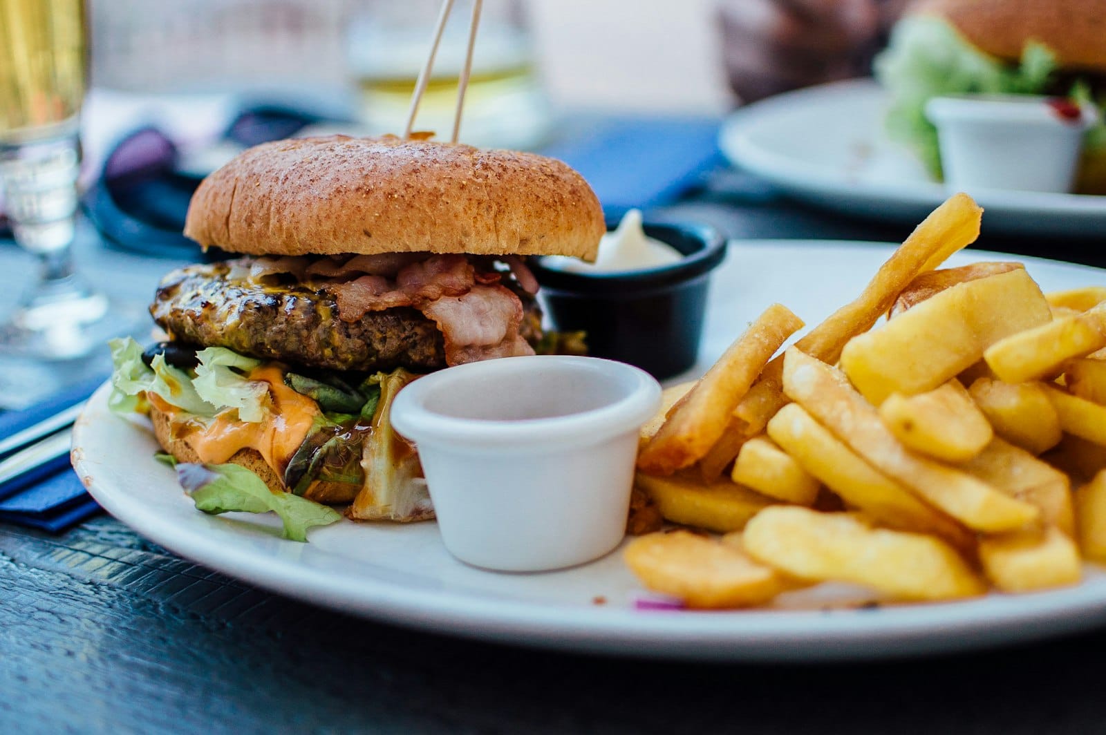 Plant-based burger and chips for lunch