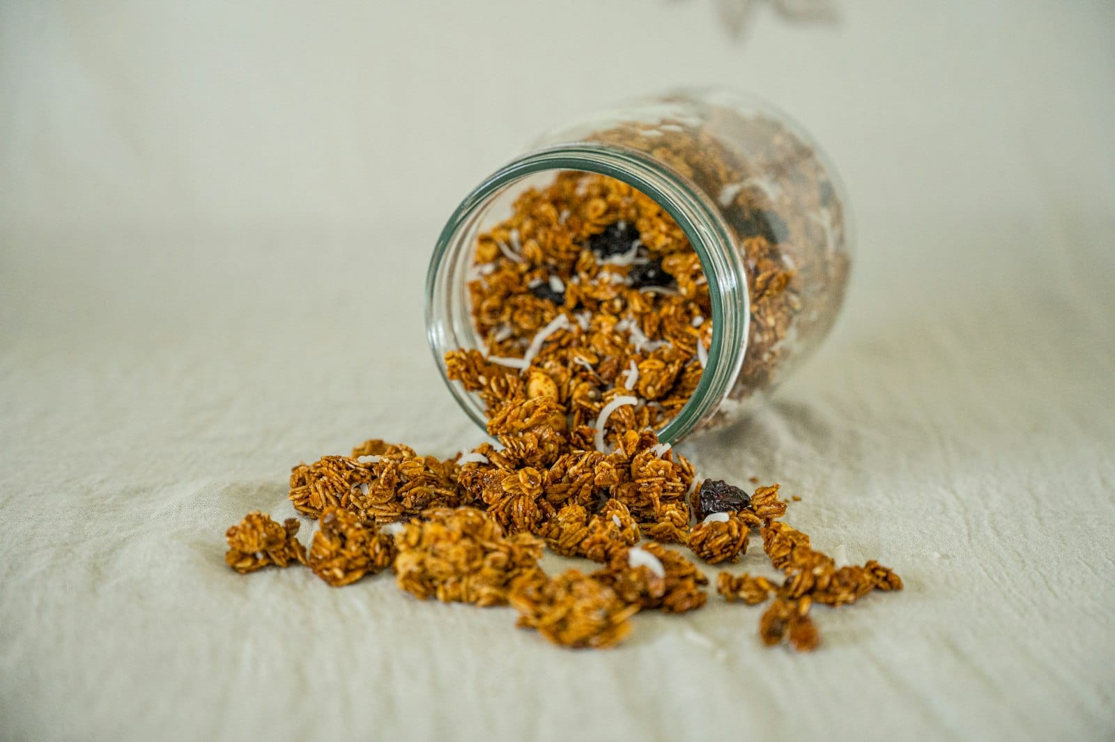 A jar of homemade plant-based granola