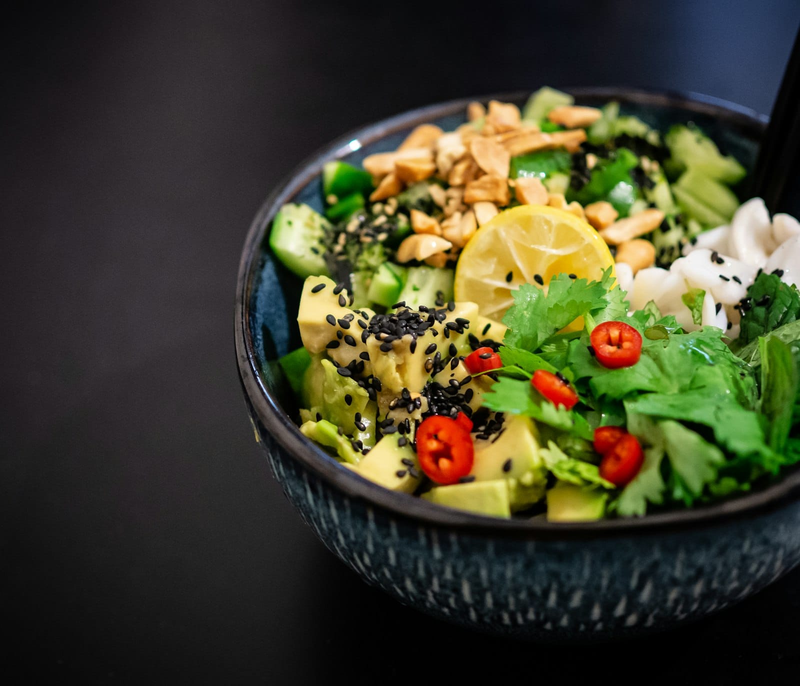 Colourful vegan buddha bowl with grains and vegetables