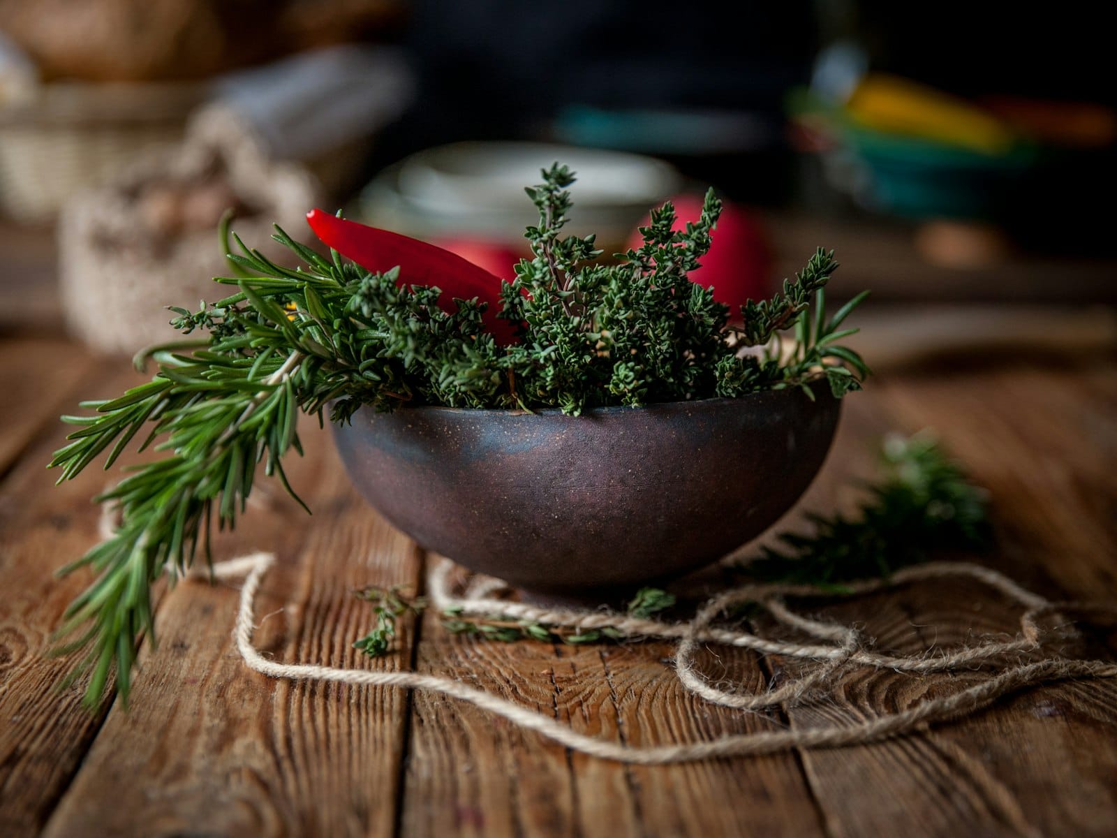 Fresh natural ingredients on a wooden table