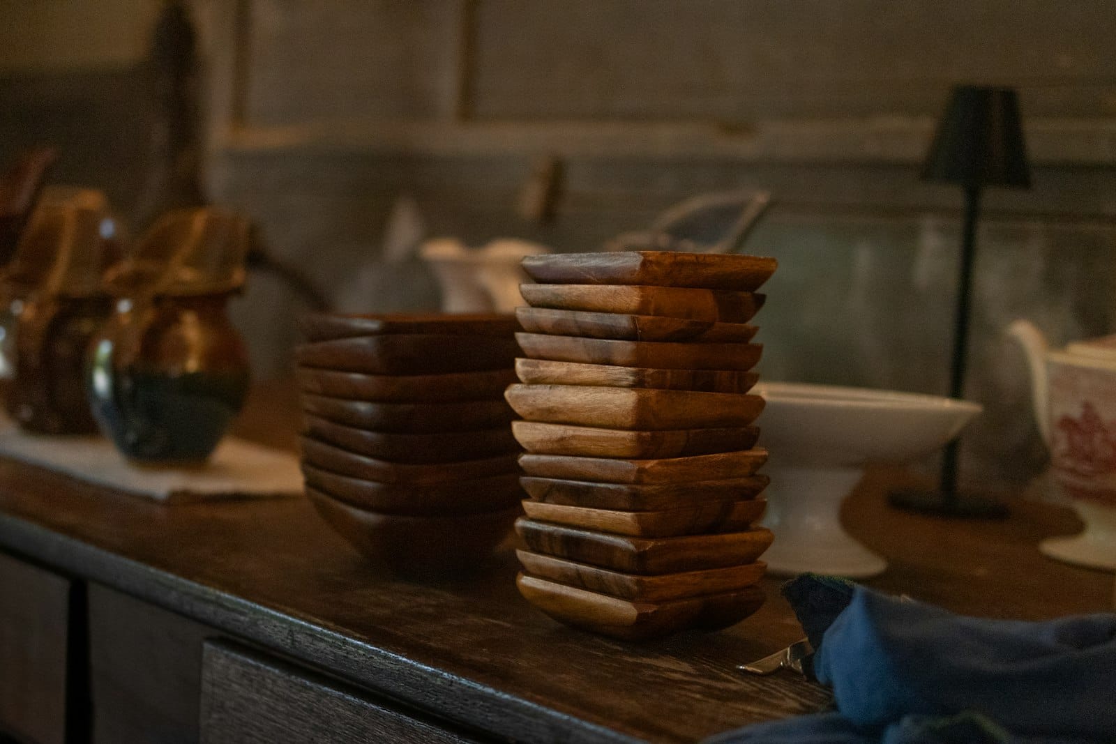 Herbs and spices in wooden bowls