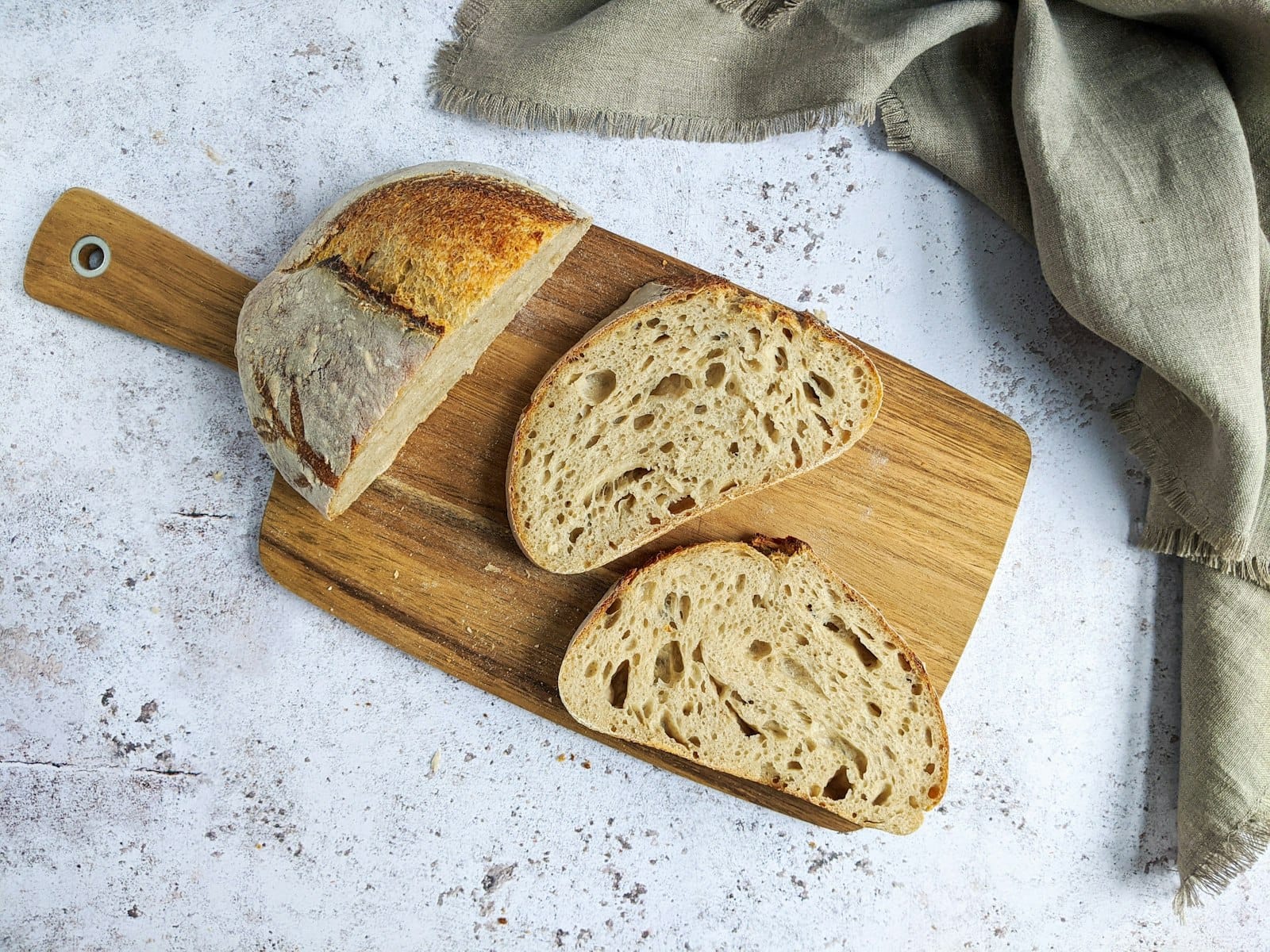 A sliced sourdough loaf