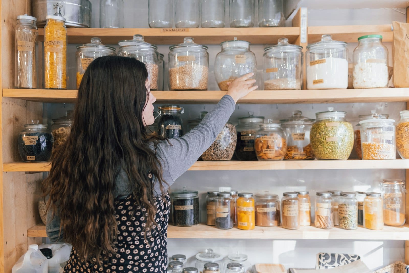 An organised, healthy pantry with jars