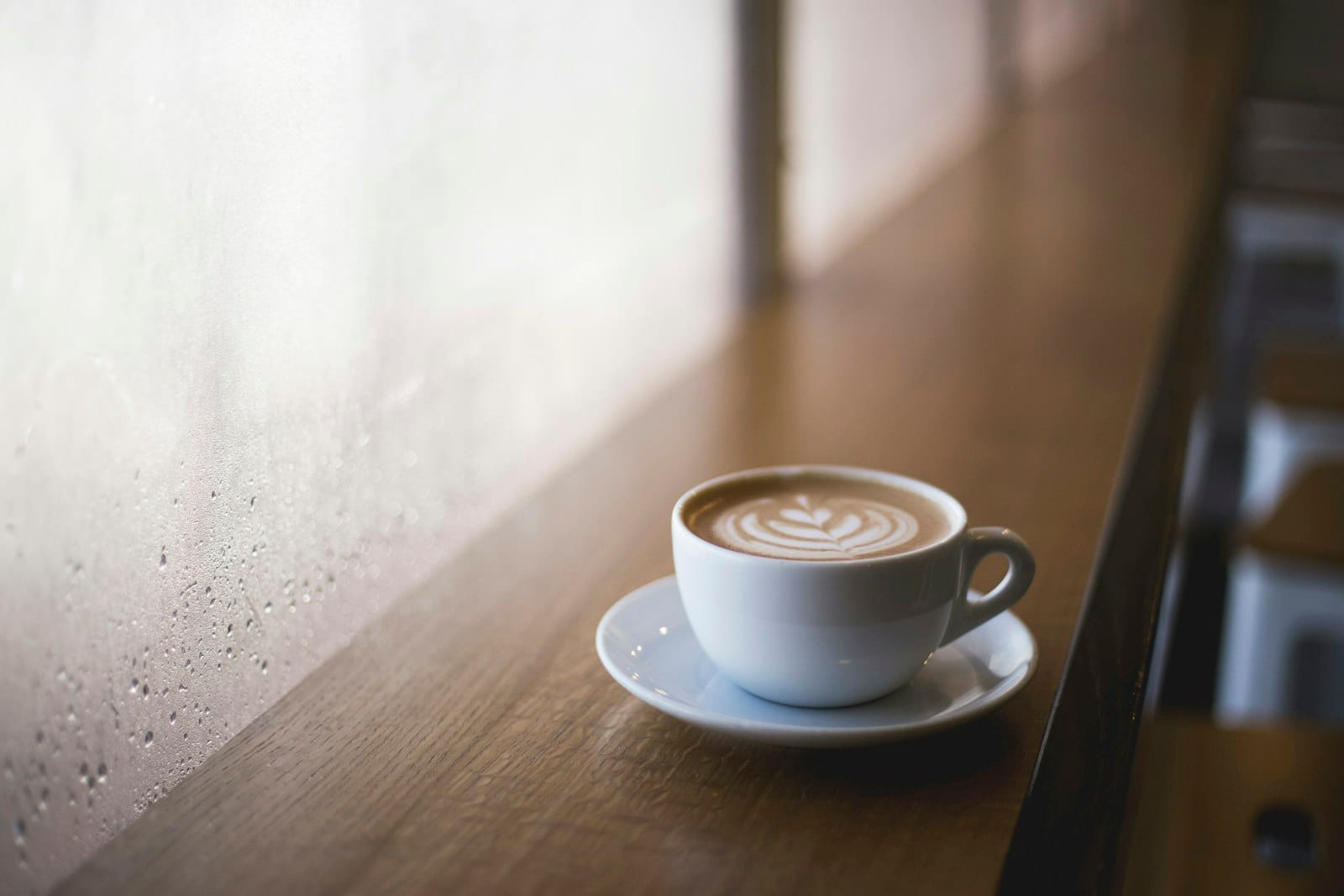 Morning light on a cafe coffee table