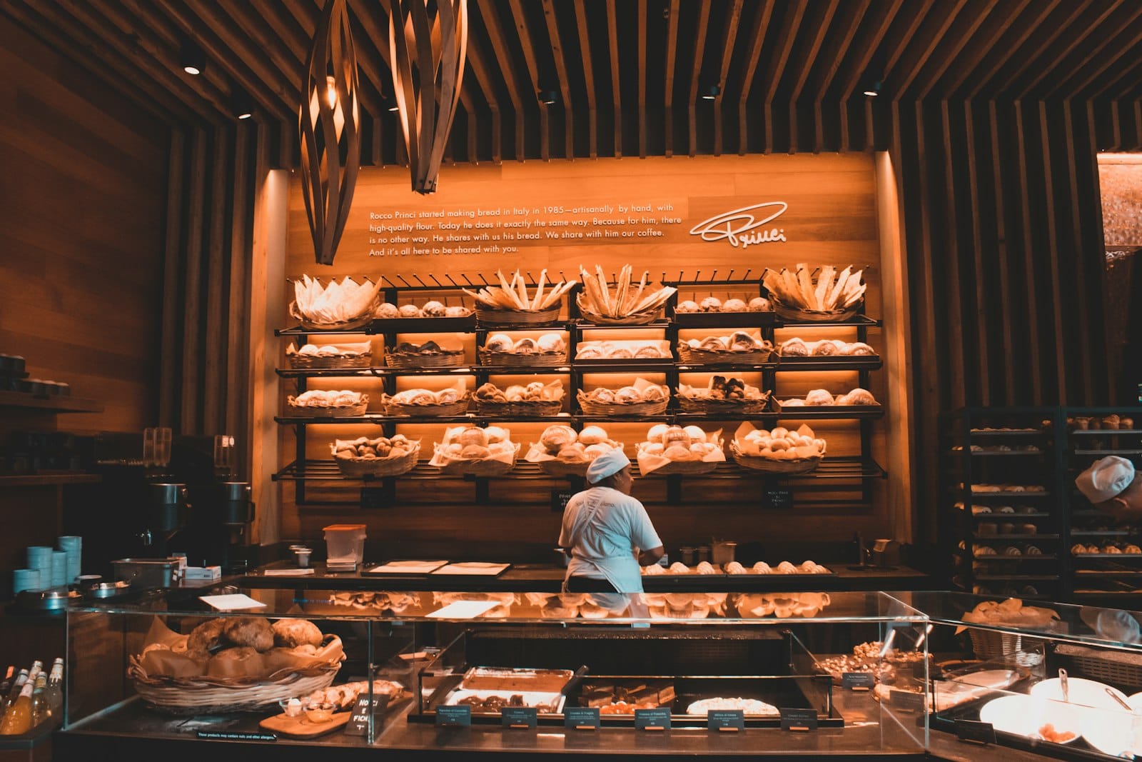 A bakery display of cakes and pastries