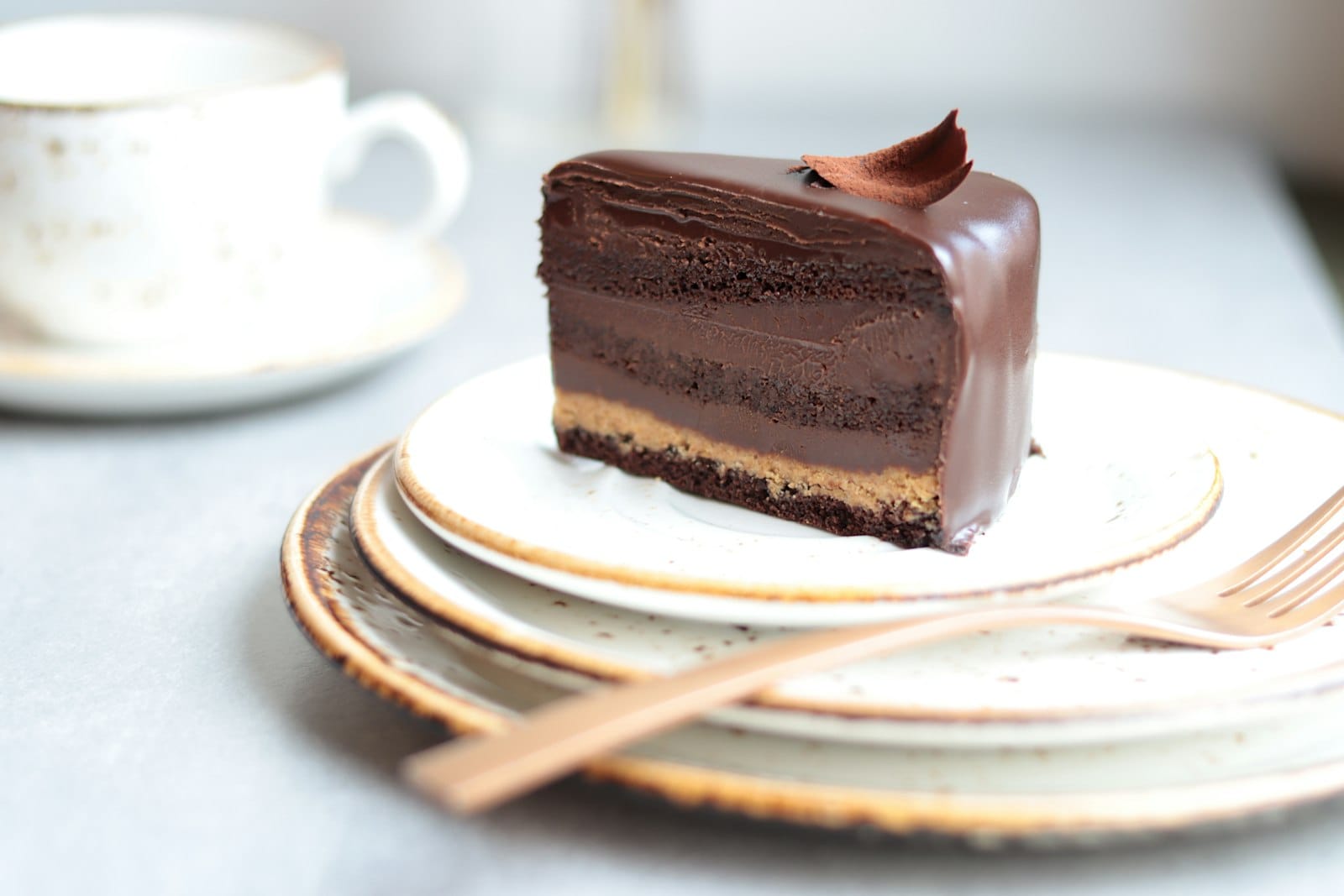 A slice of vegan chocolate cake