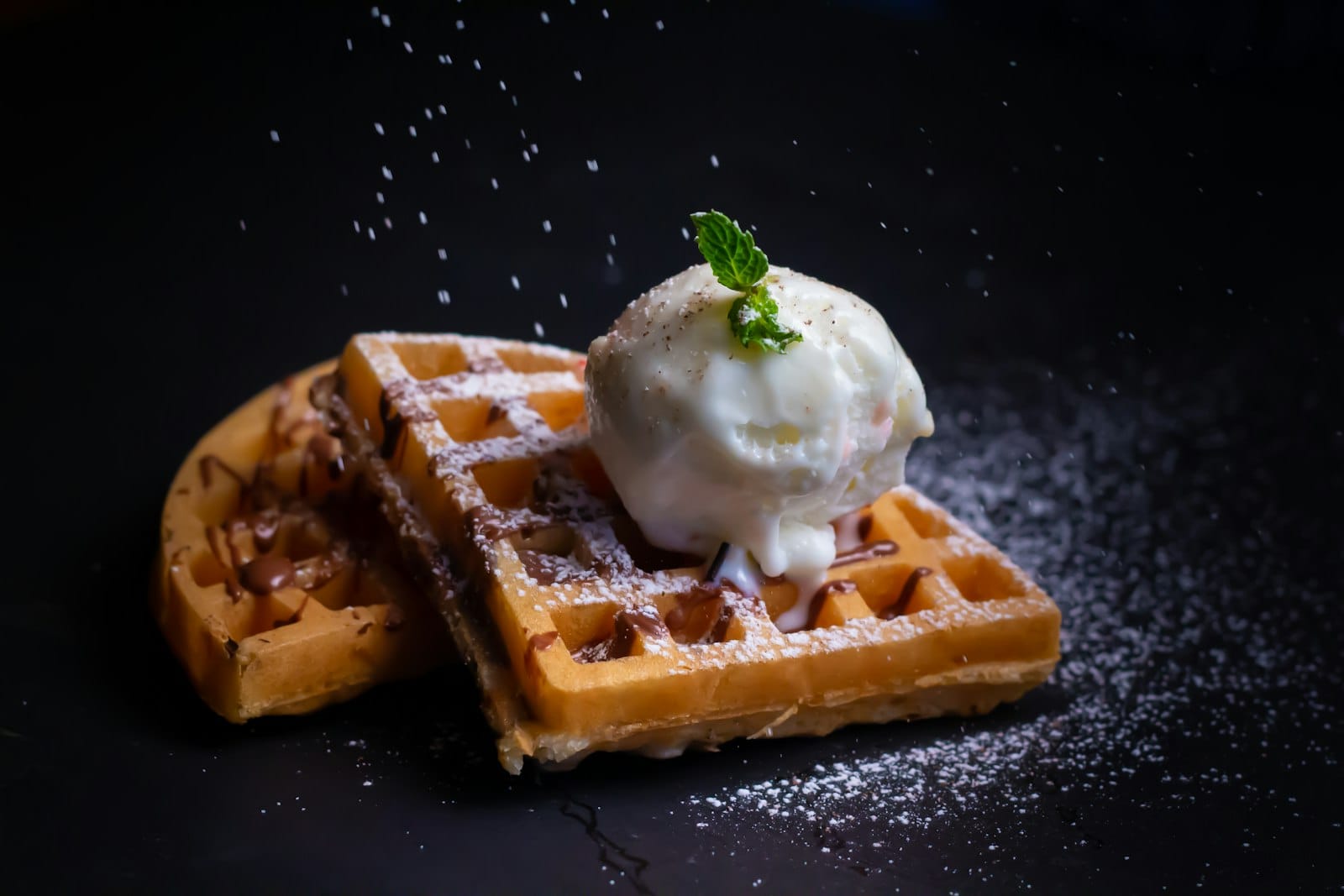 A sweet waffle dessert with toppings