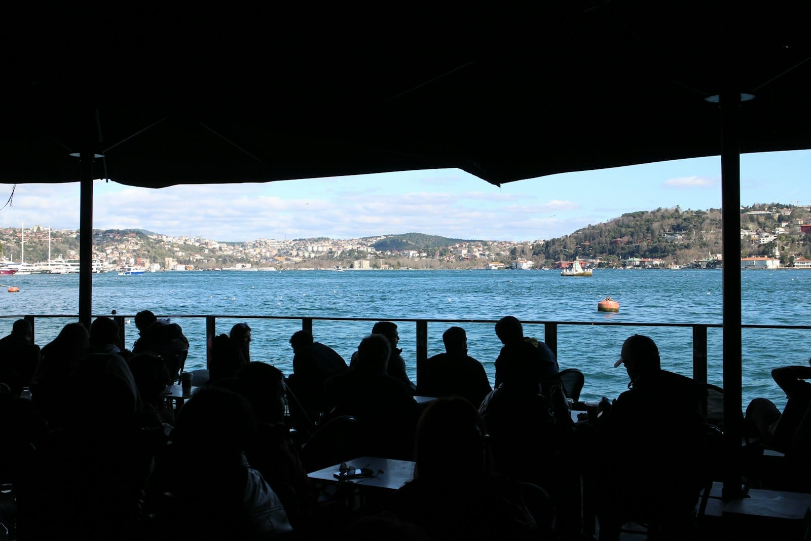 A waterfront cafe view