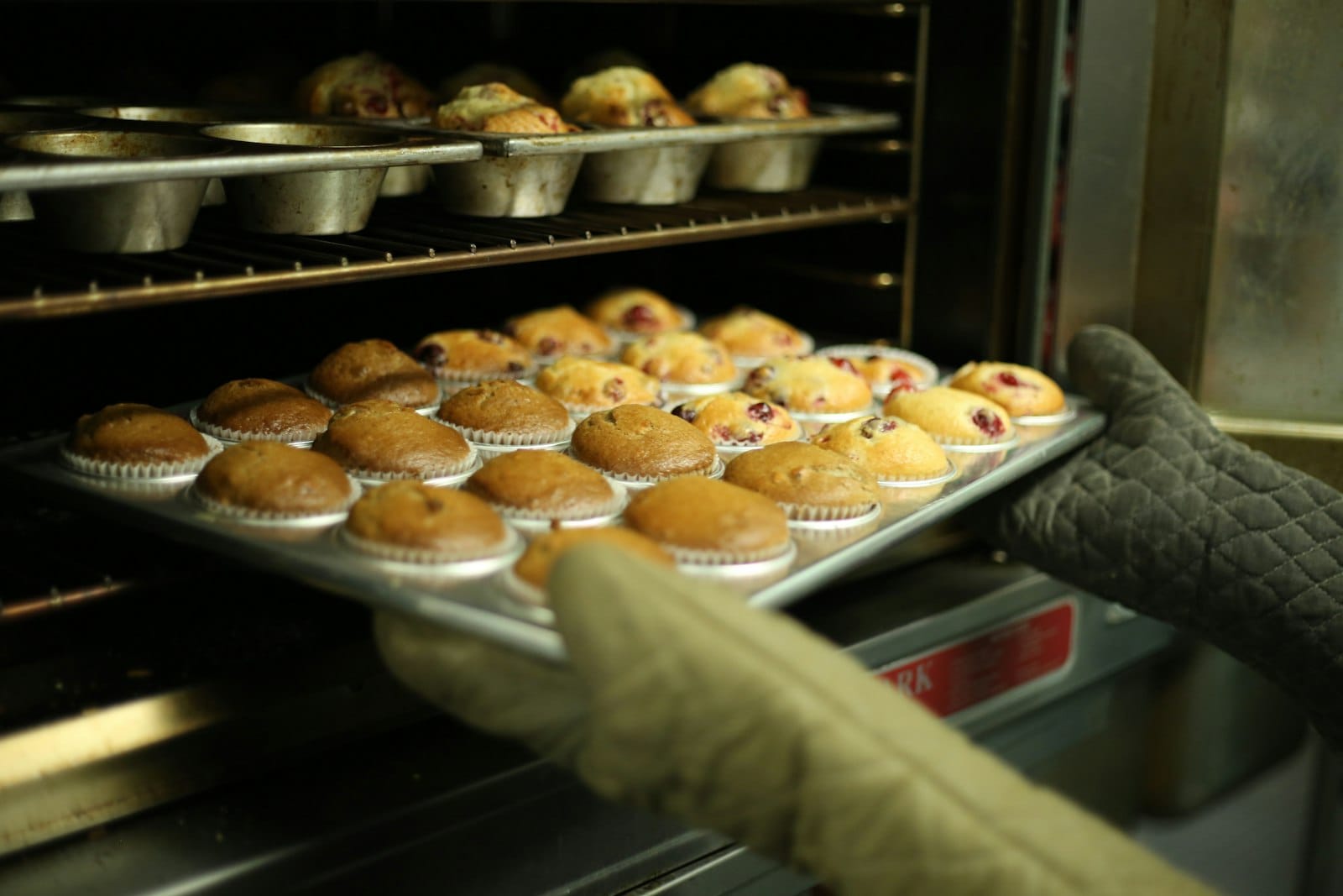 A tray of baked muffins