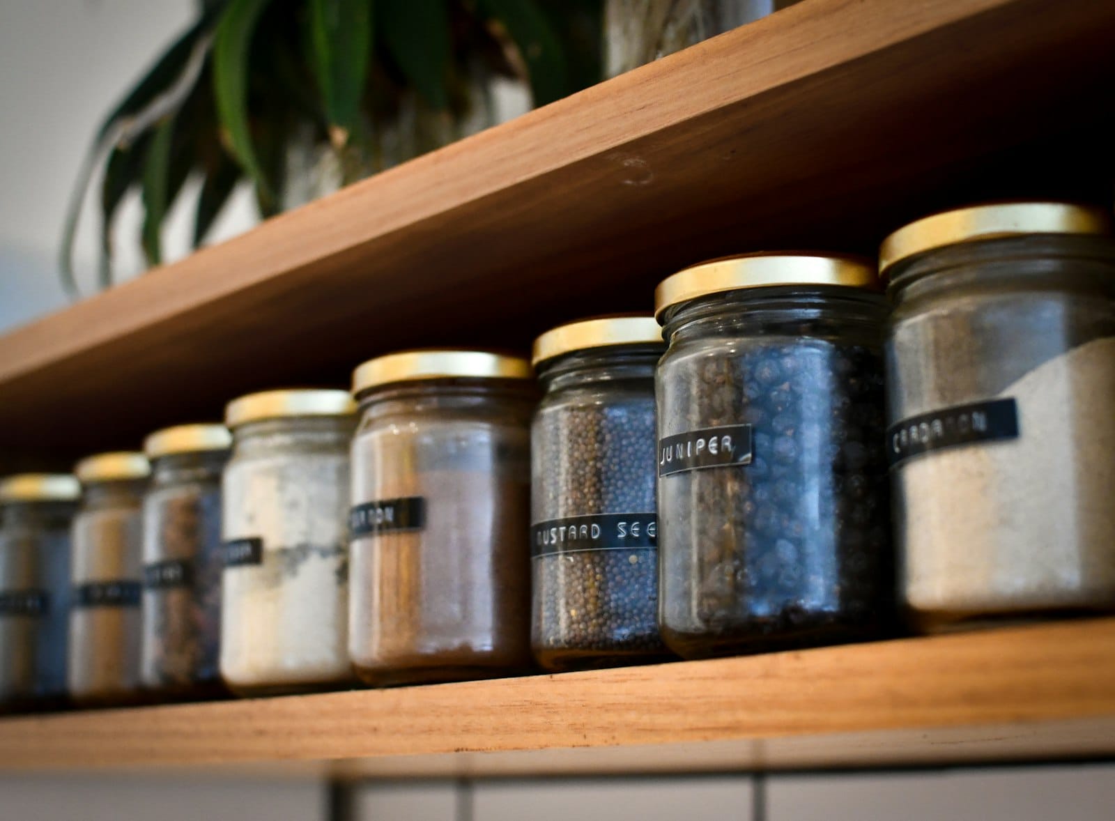 Labeled jars in a pantry