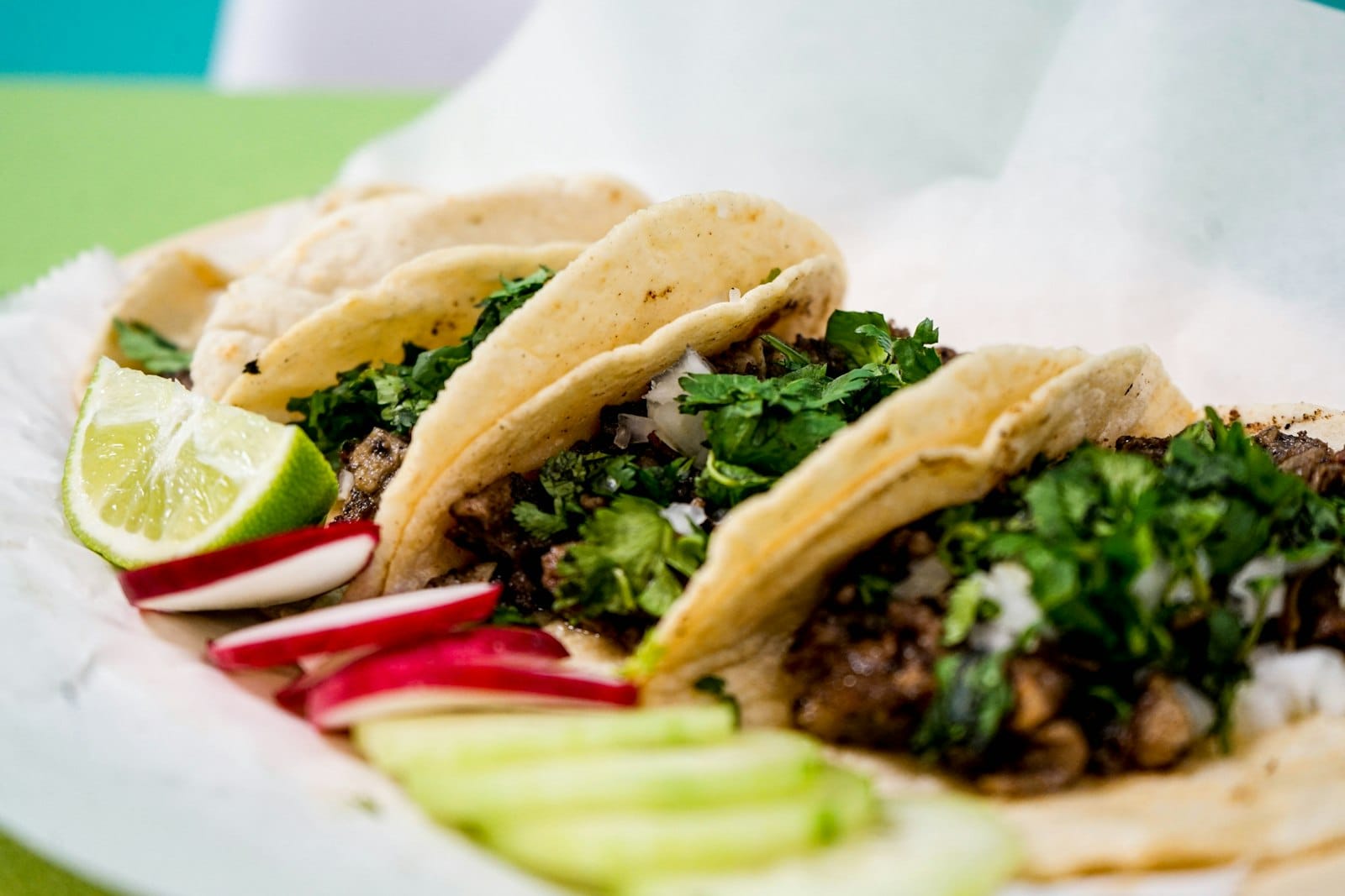 A Mexican-style plate with burrito and tacos