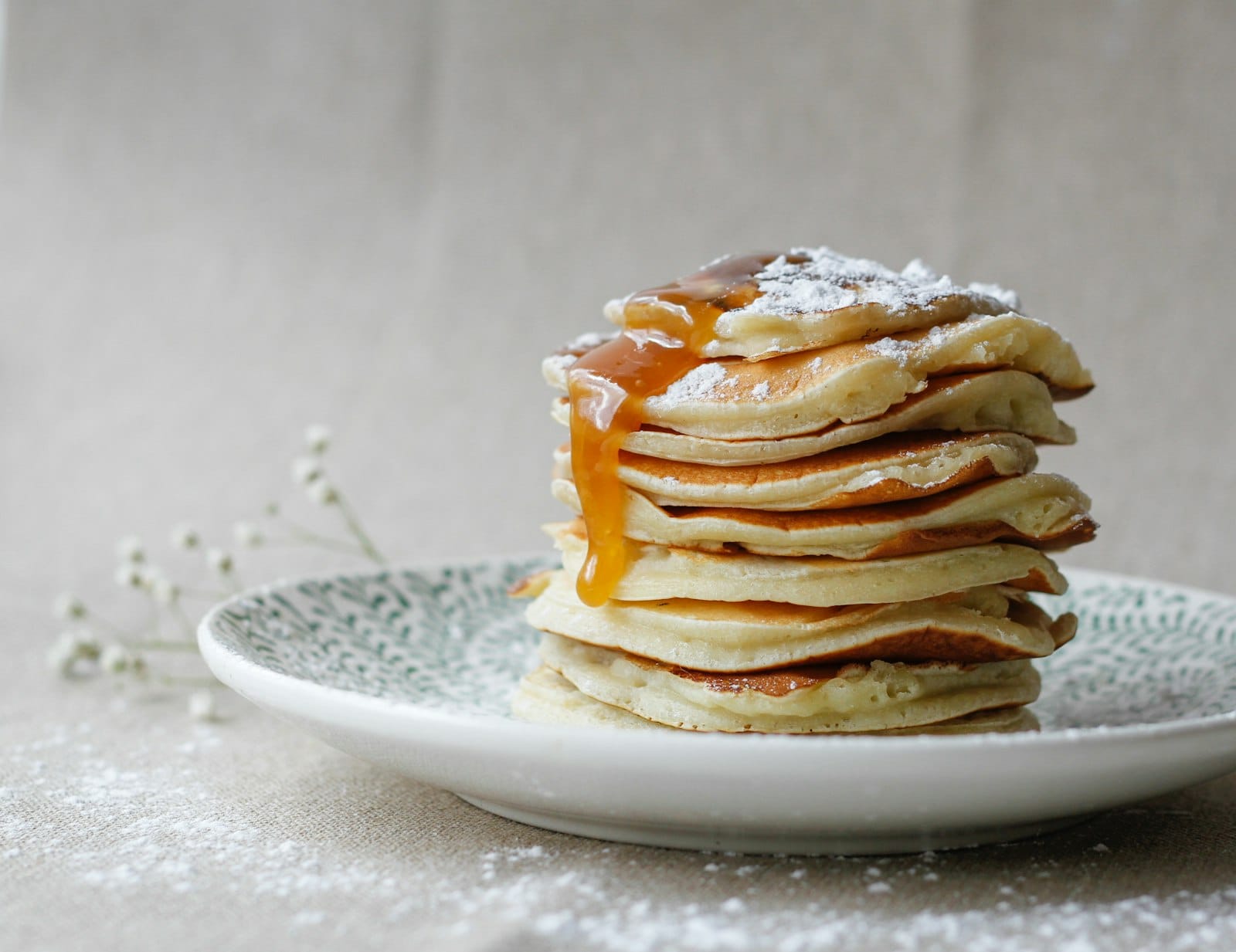 A stack of golden, fluffy pancakes