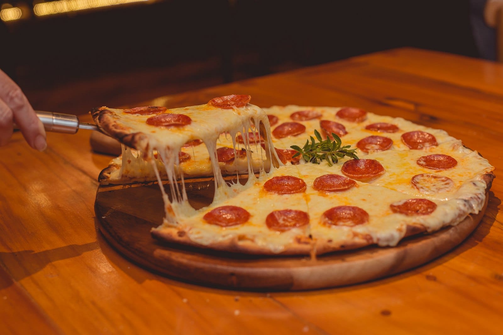 A close-up of a pizza slice