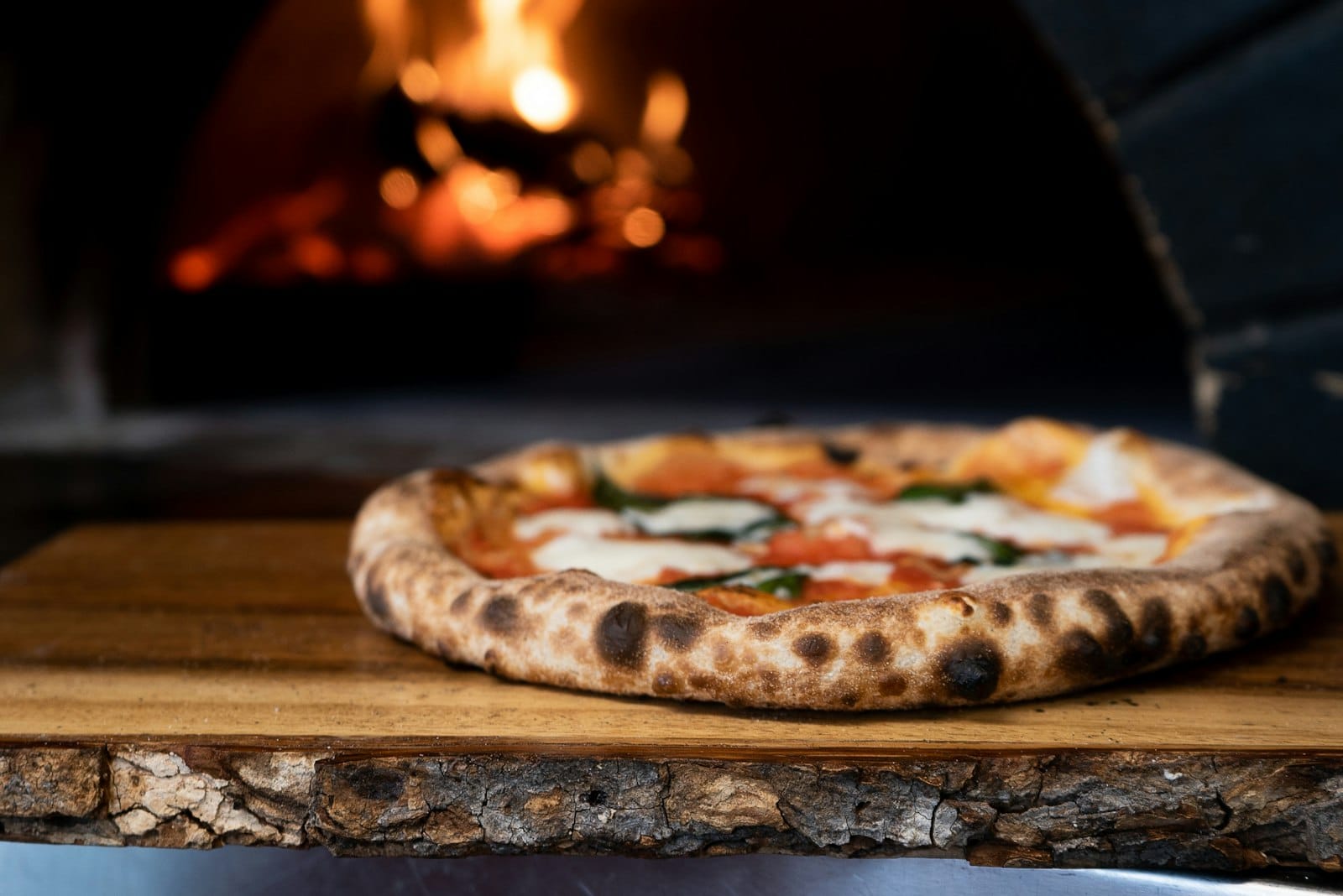 A wood-fired pizza oven