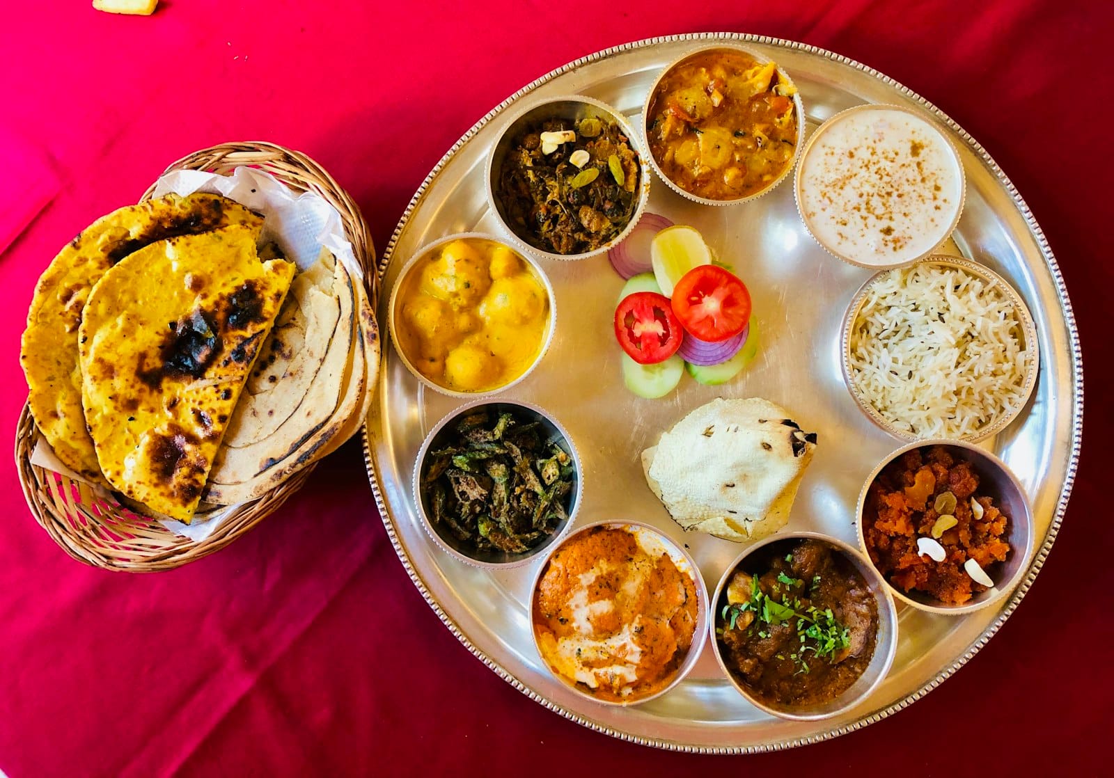 A shared Indian meal at a table