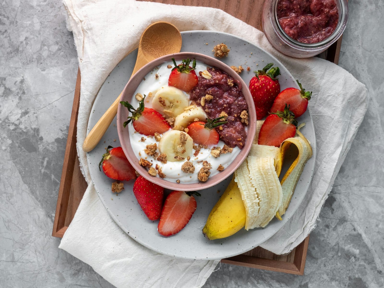 A mixed berry smoothie bowl