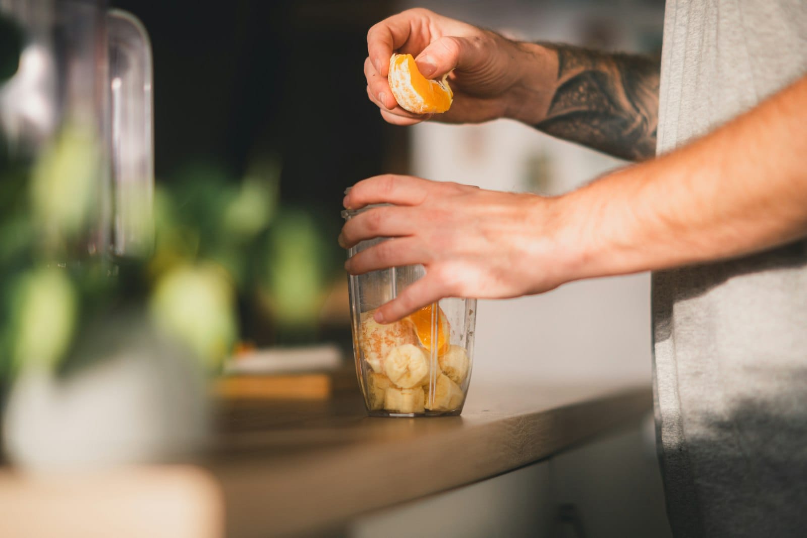 Fruit being blended for a smoothie