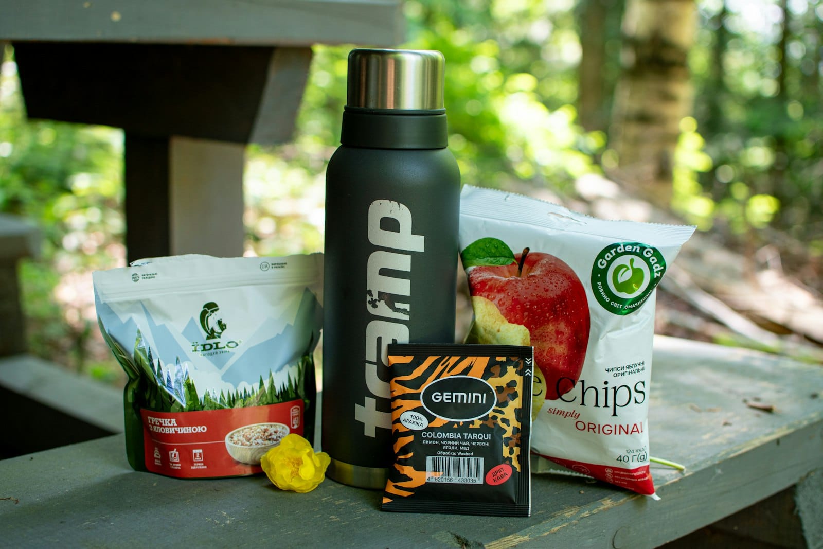 Packed travel snacks in a bag