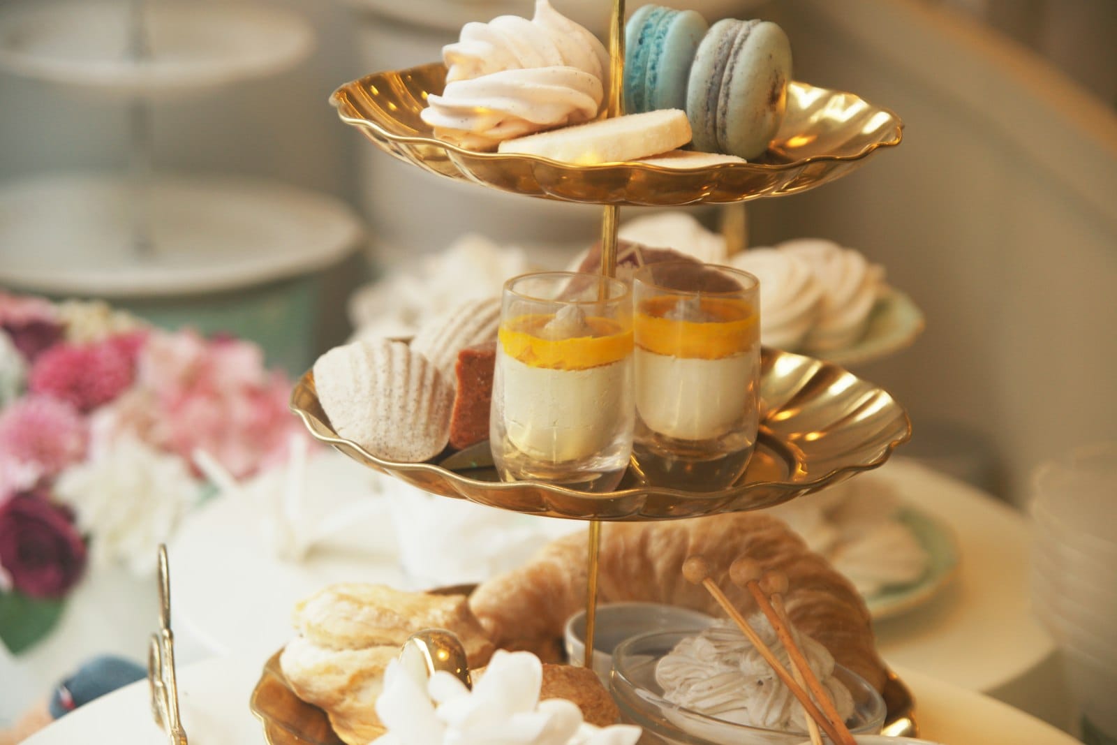 An elegant tiered high tea stand