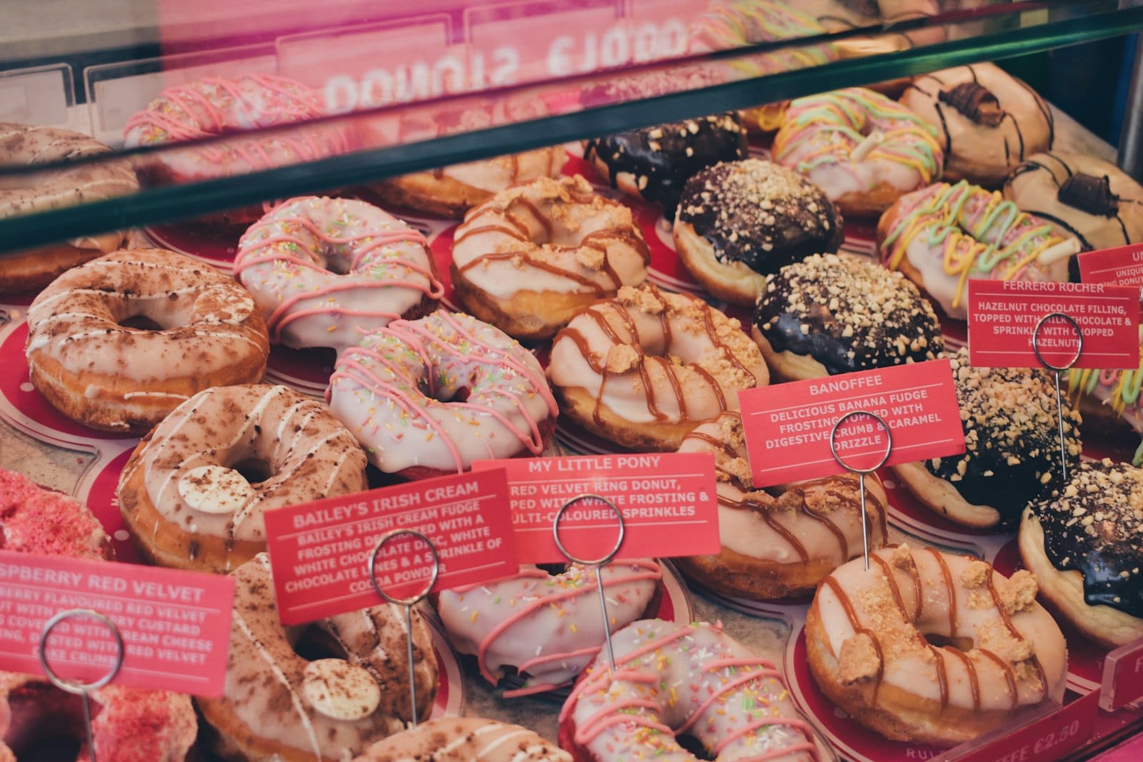A stall of vegan donuts