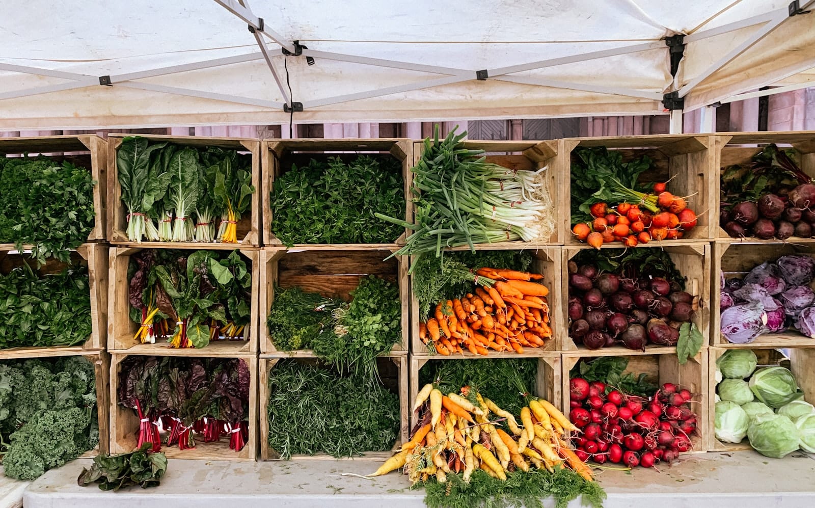 A farmers market with fresh vegetables