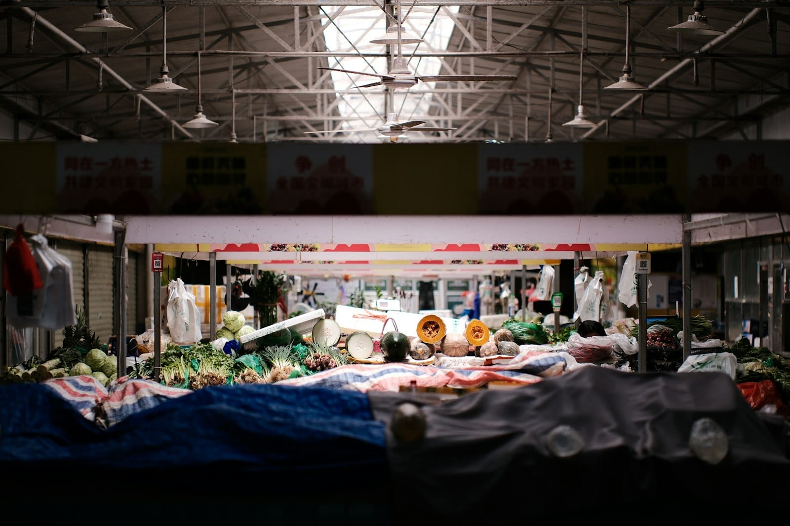 A fresh produce market stall
